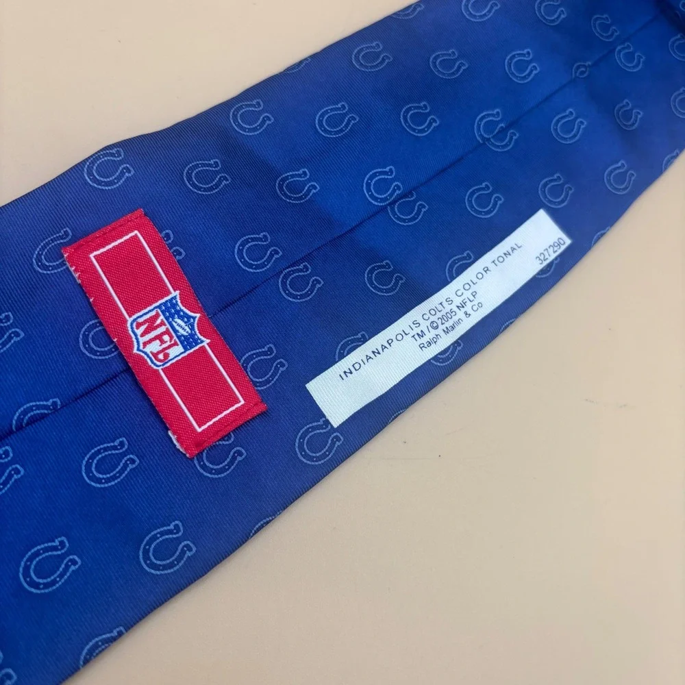 NFL Indianapolis Colts Ralph Marlin Blue Tonal Horseshoe Logo Mens Silk Tie 2005